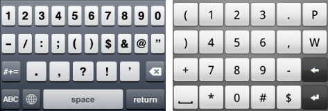 Numeriskt tangentbord på iPhone till vänster och Android till höger.