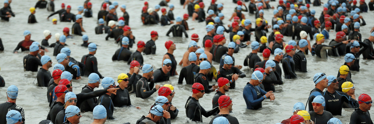 Ett helt gäng simmare som simmar för projektet "Långlopp.com" för att samla in pengar till cancerforskningen.
