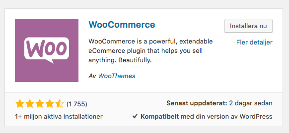Installera WooCommerce