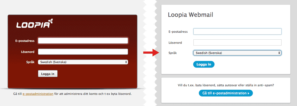 Inloggningsrutan till Loopias webbmail har fått en uppfräschning.