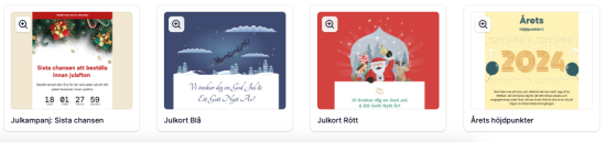 Fyra av de julmallar som finns i nyhetsbrevsverktyget