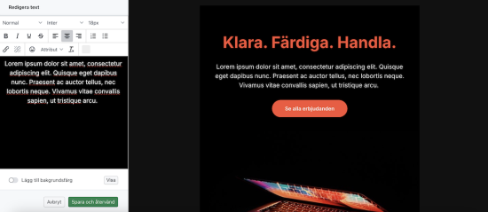 Ändra textblocken i nyhetsbrevsmallen