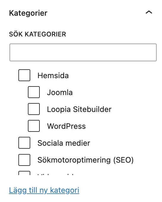 Kategoristruktur i WordPress-inlägg.