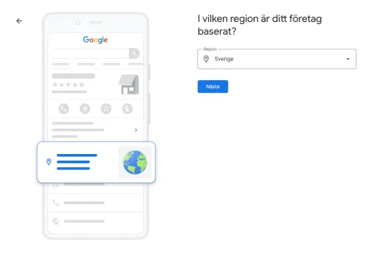Rullista för regioner i Google Business Profile.
